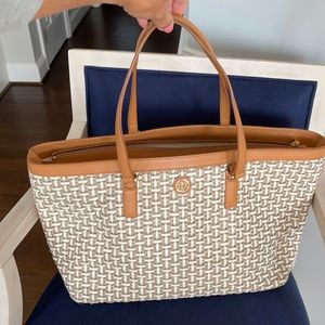 Tory Burch Handbag Tote Weave Tan Like NEW!